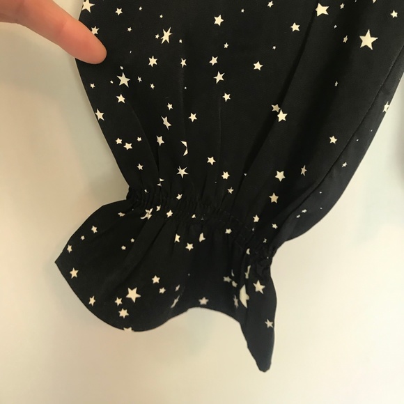 Modcloth Holiday NYE Black White Star Printed Blouse Top Long Sleeve L - Picture 4 of 7